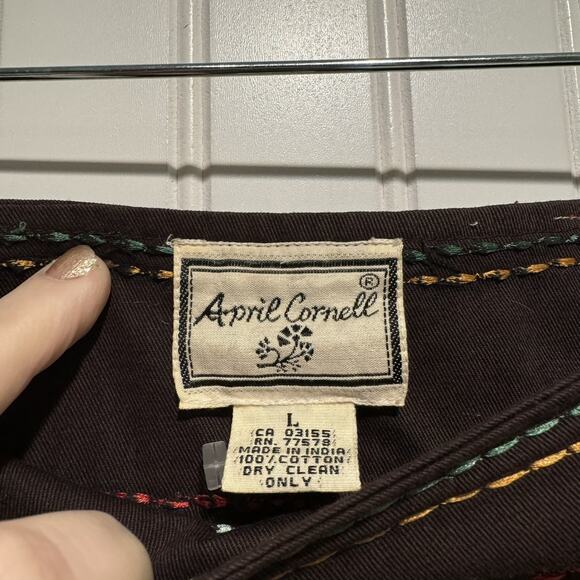 Vintage April Cornell Brown A Line Skirt Floral Embroidery Size Large - Picture 3 of 5